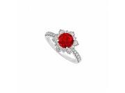 Fine Jewelry Vault UBUNR50834W14CZR 14K White Gold July Birthstone Ruby CZ Floral Engagement Ring 6 Stones