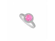 Fine Jewelry Vault UBUNR50277W14CZPS September Birthstone Pink Sapphire CZ Engagement Ring in 14K White Gold 14 Stones