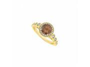 Fine Jewelry Vault UBNR50878Y14CZSQ June Birthstone Smoky Quartz CZ Halo Engagement Ring in 14K Yellow Gold 10 Stones