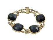 Dlux Jewels Dark Amethyst Cats Eye Semi Precious Square Stones with Gold Plated Sterling Silver Two Row Bracelet