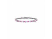 Fine Jewelry Vault UBUBR14WRD131150CZPS September Birthstone Created Pink Sapphire CZ Tennis Bracelet in 14K White Gold 35 Stones