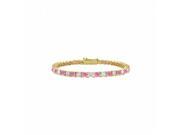 Fine Jewelry Vault UBUBR14YRD131200CZPS Created Pink Sapphire CZ Tennis Bracelet With 2 CT TGW on 14K Yellow Gold 30 Stones