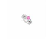 Fine Jewelry Vault UBUJS3051ABW14CZPS Created Pink Sapphire CZ Engagement Ring With Wedding Band Set 14K White Gold 0.20 CT 27 Stones