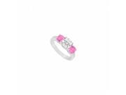 Fine Jewelry Vault UBUJS943AW10CZPS Created Pink Sapphire CZ Three Stone Ring 10K White Gold 1.50 CT TGW