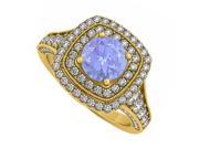 Fine Jewelry Vault UBNR50871Y14DTZ Tanzanite Diamonds Double Halo in Yellow Gold Engagement Ring 12 Stones