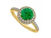 Fine Jewelry Vault UBUNR50534Y14CZE Double Halo Emerald CZ Engagement Ring in 14K Yellow Gold 52 Stones