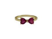 Dlux Jewels Ruby Heart Shape Cubic Zirconia with Gold Plated Sterling Silver Bow Ring Size 7