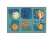 Homefires Rugs PP RP013B Shell Tile Aqua Area Rug 22 x 34 in.