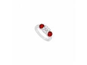 Fine Jewelry Vault UBUJS943AAGCZR Rubies CZ Three Stone 925 Silver Engagement Ring