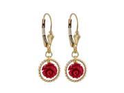 Dlux Jewels Red 7 mm Rose Flower 10 mm Braided Ring Dangling with Gold Filled Lever Back Earrings