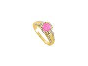 Fine Jewelry Vault UBUNR83887Y14CZPS Pink Sapphire CZ Halo Engagement Ring in 14K Yellow Gold 50 Stones