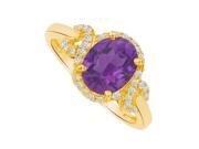 Fine Jewelry Vault UBNR83926Y149X7CZAM Oval Amethyst CZ Engagement Ring in 14K Yellow Gold 36 Stones