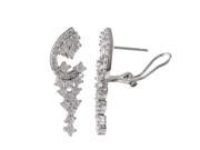 Dlux Jewels Rhodium Plated Sterling Silver Cubic Zirconia Cluster Drop Post Clip Earrings 31 mm Long
