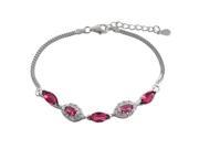 Dlux Jewels Rhodium Plated Sterling Silver Ruby Marquise with White Cubic Zirconia Border with Two Row Box Chain Bracelet 6.5 x 1 in.