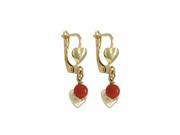 Dlux Jewels 4 mm Red Ball Gold Heart Dangling Gold Filled Lever Back Earrings