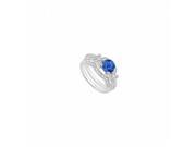 Fine Jewelry Vault UBUJS3308ABW14CZS CZ Blue Created Sapphire Engagement Ring With CZ Bands in 14K White Gold