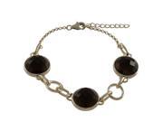 Dlux Jewels Smoky Quartz Semi Precious Stones with Gold Border 15 mm Round Open Circles 10 mm Round Alternating with Gold Plated Sterling Silver Link Bracelet