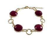 Dlux Jewels 7.25 x 1 in. Ruby Jade Semi Precious Stones with Gold Border 15 mm Round Open Circles 10 mm Round Alternating Gold Plated Sterling Silver Link Br
