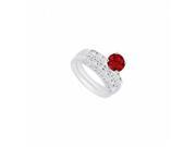 Fine Jewelry Vault UBJS590ABW14DRRS4.5 14K White Gold Ruby Diamond Engagement Ring with Wedding Band Set 1.50 CT Size 4.5