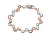 CZ BR1539 1 C.Z. And Rose Gold Plated Oval Link Bubble .925 Sterling Silver Bracelet
