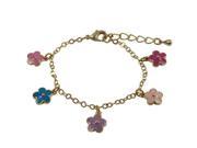 Dlux Jewels Multi Colored Enamel Flowers Dangling 5 in. Gold Tone Brass Bracelet