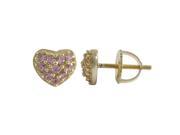 Dlux Jewels Gold Plated Sterling Silver 6 x 7 mm Heart with Pink Cubic Zirconia Screen Back Post Stud Earrings