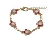 Dlux Jewels 5 x 1 in. Pink Multi Enamel 9 mm Flowers Gold Plated Brass Chain Bracelet