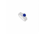 Fine Jewelry Vault UBUJS3010ABW14CZS Created Sapphire CZ Engagement Ring With Wedding Band Set 14K White Gold 1 CT 38 Stones