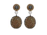 Dlux Jewels Coffee Druzy Natural Stone Champagne Black Cubic Zirconia Crystals with Rhodium Plated Brass Post Earrings 1.3 in.