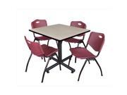 Regency TKB4242PL47BY 42 In. Square Laminate Table Maple Kobe Base With 4 M Stacker Chairs Burgundy