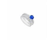 Fine Jewelry Vault UBJS656ABW14DSRS4.5 14K White Gold Sapphire Diamond Engagement Ring with Wedding Band Set 1.50 CT Size 4.5