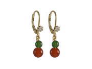 Dlux Jewels Carnelian 6 mm Green Jade 4 mm Semi Precious Balls Dangling with Gold Plated Surgical Steel Lever Back White Crystal Earrings 1.02 in.