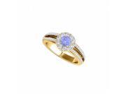 Fine Jewelry Vault UBUNR50867EY14CZTZ Yellow Gold Halo Engagement Ring With Tanzanite CZ 16 Stones
