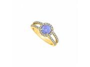 Fine Jewelry Vault UBUNR83493AGVYCZTZ Split Shank Halo Engagement Ring With Tanzanite CZ in 18K Yellow Gold Vermeil 1.50 CT TGW 44 Stones