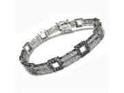 Dlux Jewels Sterling Silver Black White Cubic Zirconia Bracelet Two Row with Squares