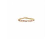 Fine Jewelry Vault UBUBR14YRD155400CZPS Created Pink Sapphire CZ S Tennis Bracelet 14K Yellow Gold 4 CT TGW 25 Stones