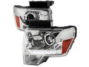 Spec D Tuning 2LHP F15009 8 RS Chrome Projector Headlights with LED for 09 to 14 Ford F150 21 x 19 x 20 in.