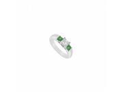 Fine Jewelry Vault UBJ546W14DEE 101RS6 Three Stone Diamond Emerald Ring 14K White Gold 0.33 CT Size 6