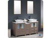 Fresca FVN62 241224GO VSL Fresca Torino Gray Oak Modern Double Sink Bathroom Vanity with Side Cabinet Vessel Sinks 60 in.