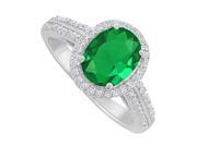 Fine Jewelry Vault UBUNR84418W149X7CZE Emerald CZ Halo Engagement Ring in 14K White Gold 76 Stones