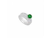 Fine Jewelry Vault UBJS227ABW14DERS9.5 14K White Gold Emerald Diamond Engagement Ring with Wedding Band Set 1.50 CT Size 9.5