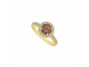 Fine Jewelry Vault UBNR50277Y14CZSQ June Birthstone Smoky Quartz CZ Halo Engagement Ring in 14K Yellow Gold 14 Stones