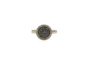 Dlux Jewels Gold Plated Sterling Silver 11 mm Round Circle 8 mm Grey Druzy Natural Stone Cubic Zirconia Border Ring Size 8