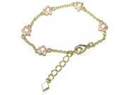 Dlux Jewels Pink Enamel Flowers on Gold Tone Brass Bracelet 5 in.