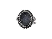 Dlux Jewels 5 x 9 Grey Blue Druzy Natural Stone Black White Cubic Zirconia Crystals with Rhodium Plated Sterling Silver Adjustable Ring