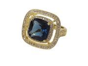 Dlux Jewels Gold Midnight Blue Square Crystal Surrounded with Double Row White Cubic Zirconia Gold Tone Brass Ring Size 6