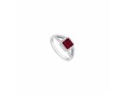 Fine Jewelry Vault UBJS3157AW14DR Square Ruby Diamond Halo Ring in 14K White Gold 1 CT TGW 36 Stones