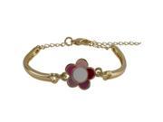Dlux Jewels Pink Multi Enamel 14 mm Flower with Gold Plated Brass Bangle Bracelet 5.5 in.