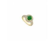 Fine Jewelry Vault UBUJ6533Y14CZE May Birthstone Created Emerald CZ Halo Mil grain Engagement Ring 14K Yellow Gold 1.30 CT TGW 70 Stones