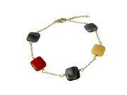 Dlux Jewels Brass Chain Assorted Colors Semi Precious Square Stones Bracelet